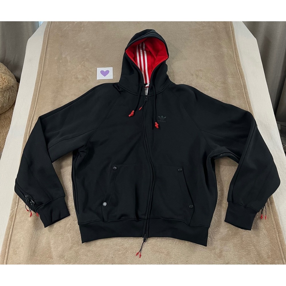 Adidas Sweatshirt Hoodie Striped Lined Logo Athletic Size S Black/red Zip Up EUC
